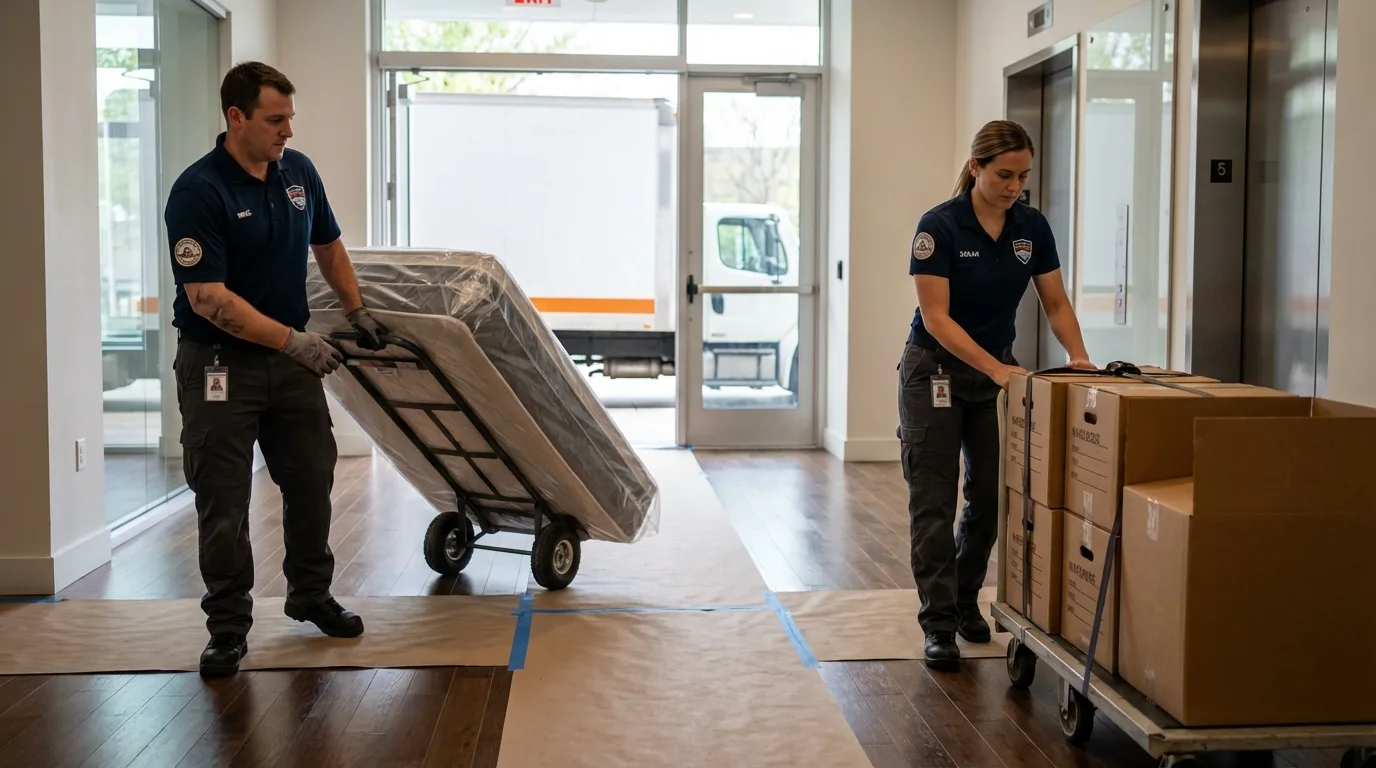 Professional apartment movers loading elevator in Belle Glade, FL
